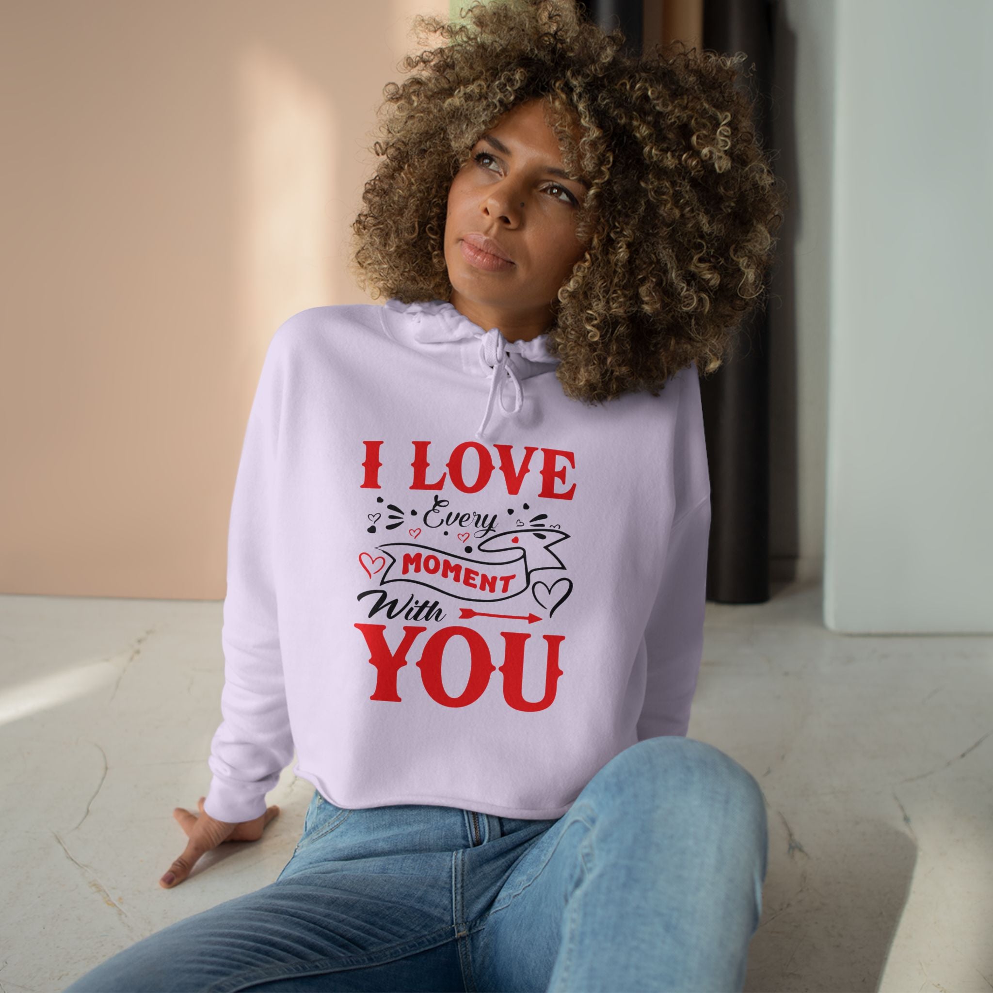 I Love You Moment Crop Hoodie, Cozy Inspirational Sweatshirt for Casual Wear Perfect Valentine's Day Gift for Her