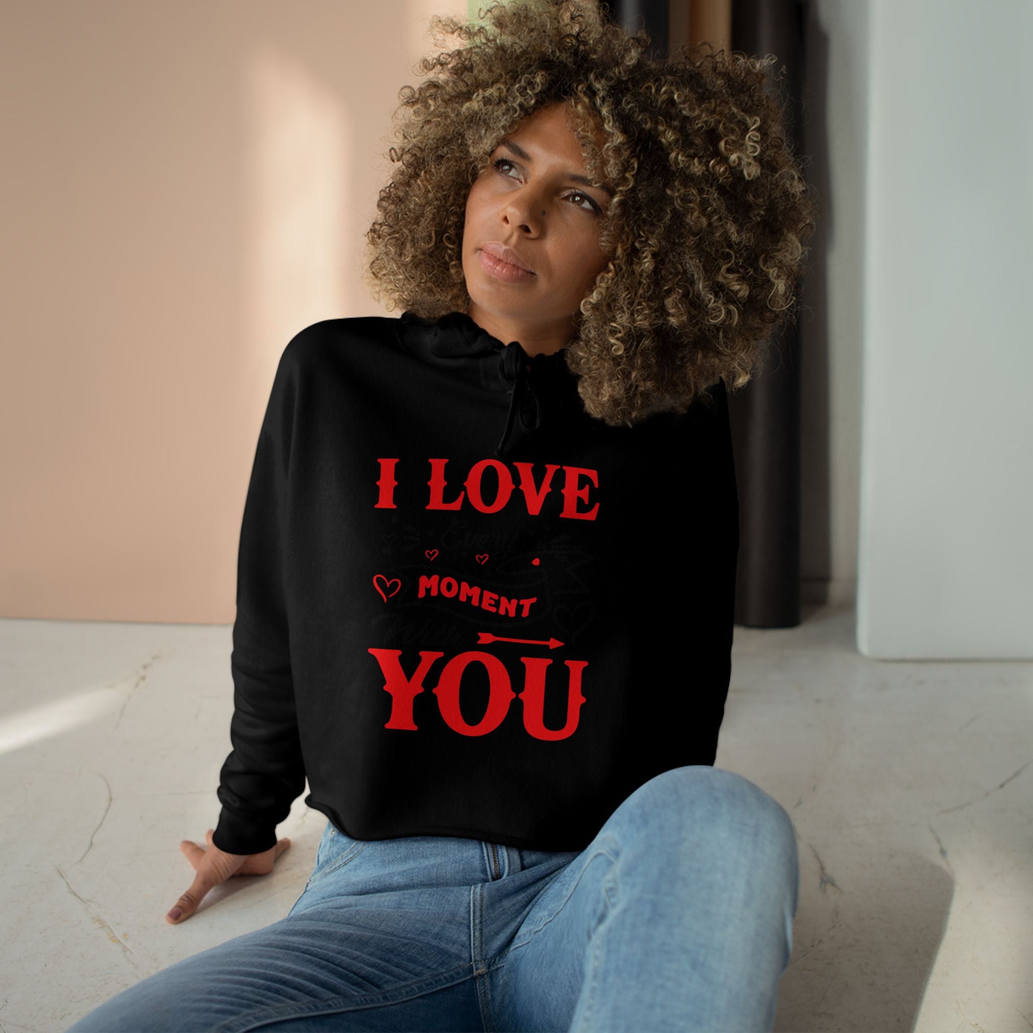 I Love You Moment Crop Hoodie, Cozy Inspirational Sweatshirt for Casual Wear Perfect Valentine's Day Gift for Her
